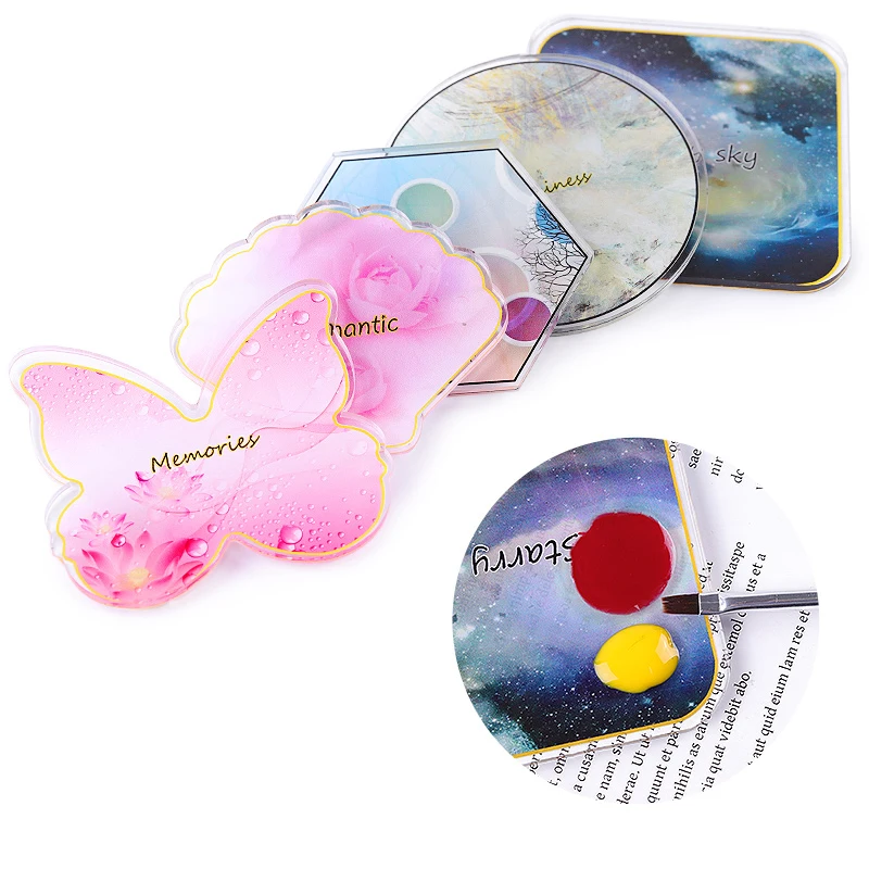 

1pcs Resin Nail Art Palette Color Board Butterfly/Shell/Hexagon/Round/Square Designs Nail Tips Display Holder Manicure Tools