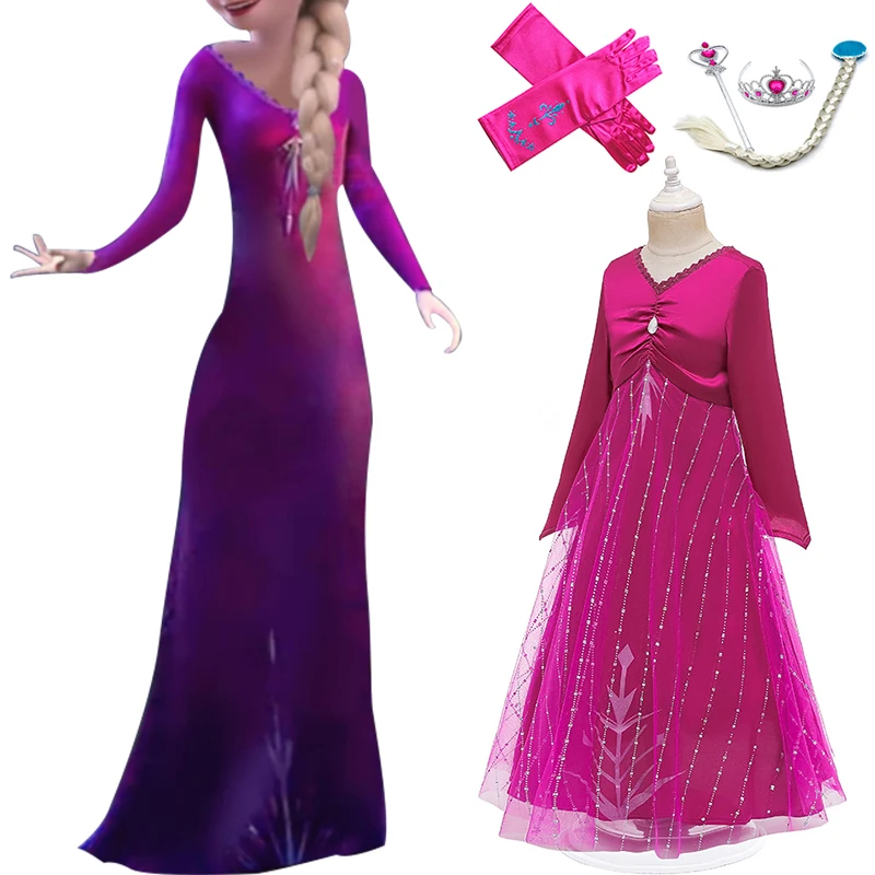 

Frozen 2 Girl Cosplay Elsa Dress Kids Long Sleeve Evening Party Dresses For Girls Birthday Children Cosplay Custome Clothes Set
