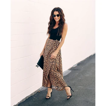 

Meihuida Summer Women Leopard Print Wrap Over Asymmetric Skirt High Waist Chiffon Long Maxi Skirt Office Lady Elegant Skirts