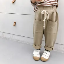 TY. Новинка года, весенние детские свободные повседневные штаны в Корейском стиле с большими карманами для мальчиков и девочек