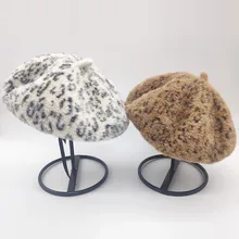 New Women's Thick Wool Beret Cap Leopard Printed Beret Cap Artist Hat Pumpkin Cap Gorras
