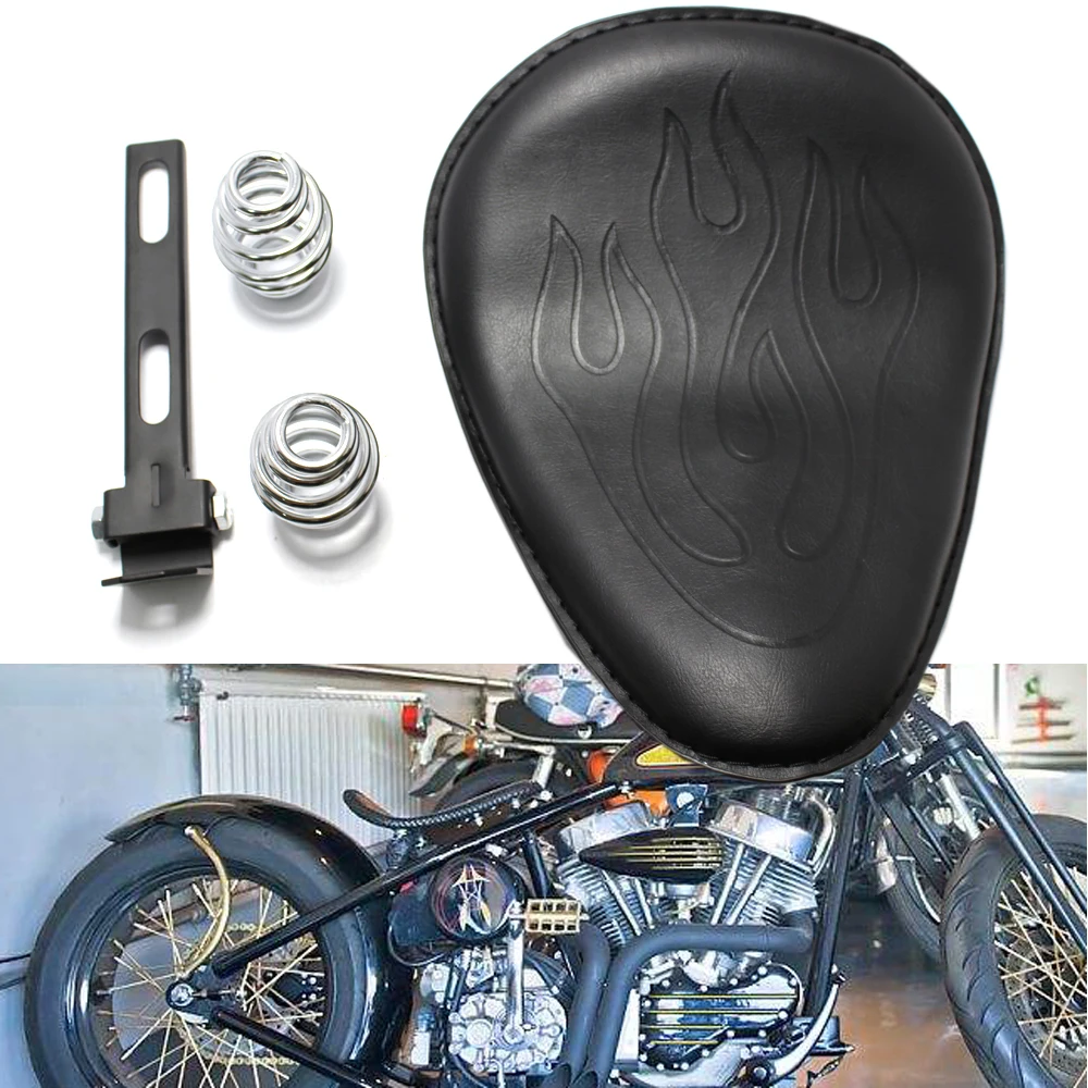

3" Leather Motorcycle Solo Seat Golden Spring Bracket For Harley Chopper Bobber Custom For Yamaha Sportster Honda Kawasaki