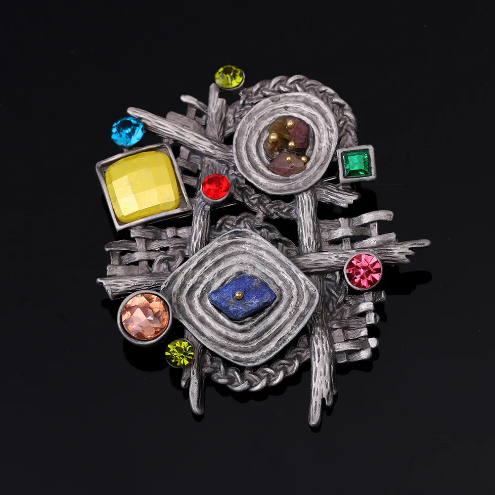 

Shield Yuan Retro Top Grade Natural Stone Brooch ban bao Geometry Special Shape Brooch Europe And America Popular Corsage Autumn
