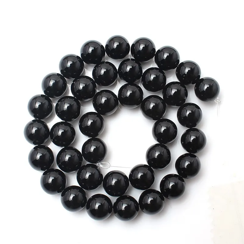Black Agate Бусины из натурального камня, агат, тигровый глаз, нефрит, бирюзовый кварц, круглые свободные бусины для DIY изготовления браслета, ожерелье 4, 6, 8, 10, 12 мм, 15 дюймов - Цвет: Black Agate