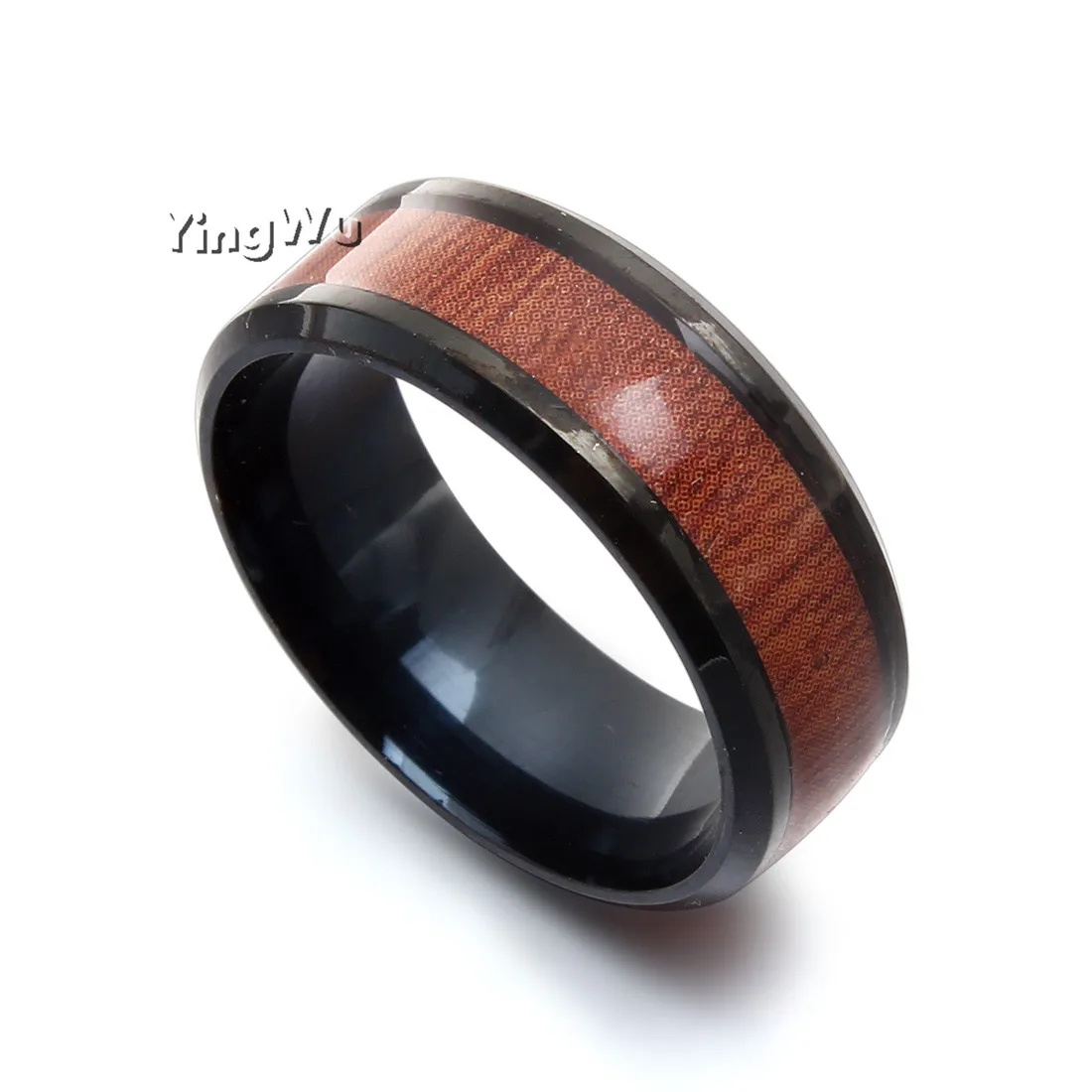 8 мм кольцо из нержавеющей стали для дерева мужчин палец инкрустированный размер