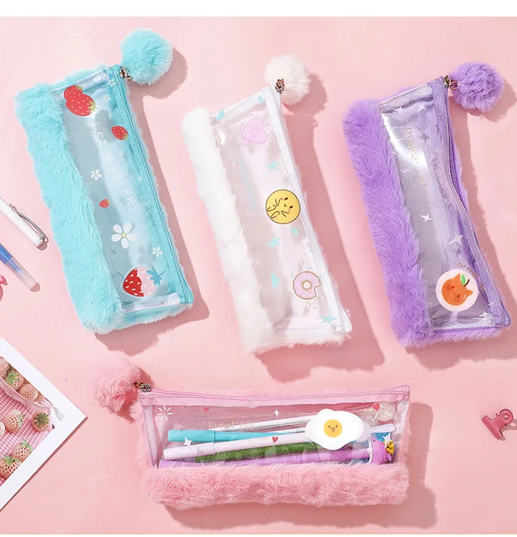 Kawaii улыбающееся лицо плюшевый чехол карандаш мультфильм ручка для девочек коробка макияж сумка для хранения Детские канцелярские принадлежности