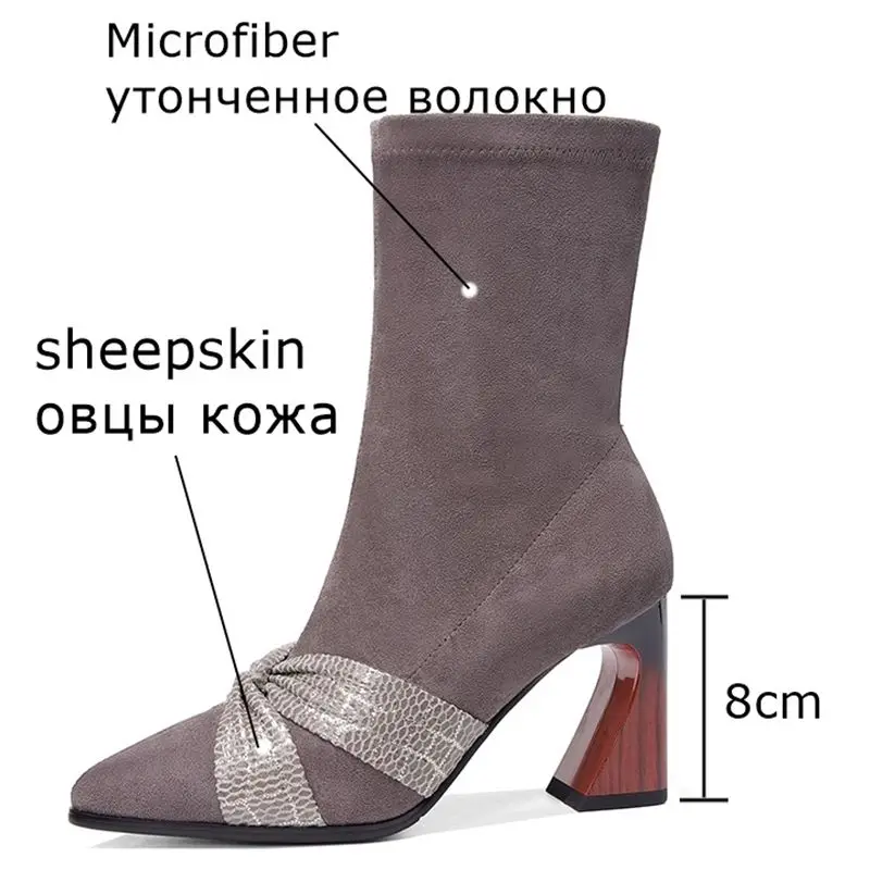 ALLBITEFO/модные сапоги до середины икры на высоком каблуке из натуральной кожи; горячая распродажа; зимние женские сапоги; модные высокие сапоги для девочек