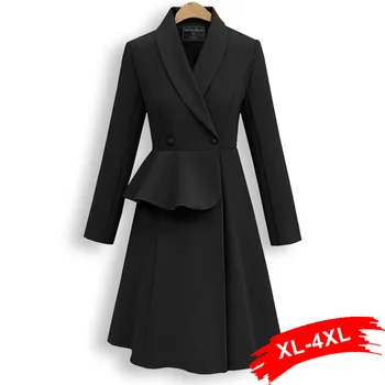 

Plus Size Europe Style Ruffles Waist Trench Coat 3Xl 4Xl Spring Streetwear Double Breasted Women Long Sleeve Long Dress Coats