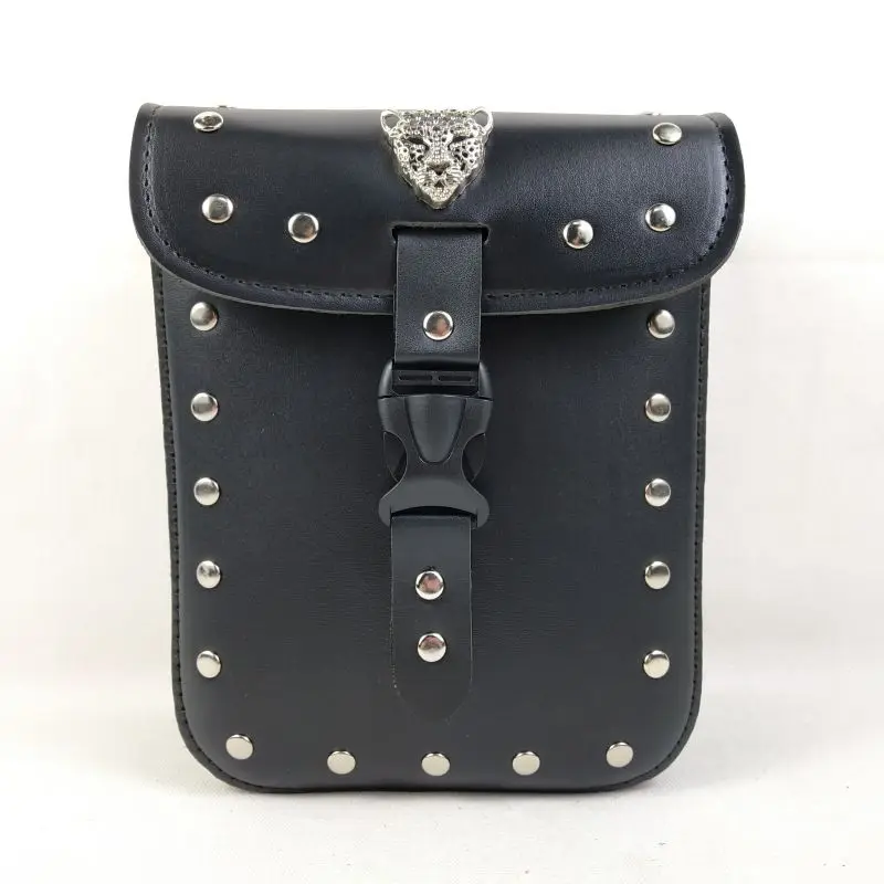 

Universal Mini Motorcycle Handlebar Sissy Bar Side Bag PU Leather Tool Bag With Leopard Head