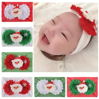 

New children's Christmas hair accessories Baby Christmas new old flower stitching cartoon pattern hair band