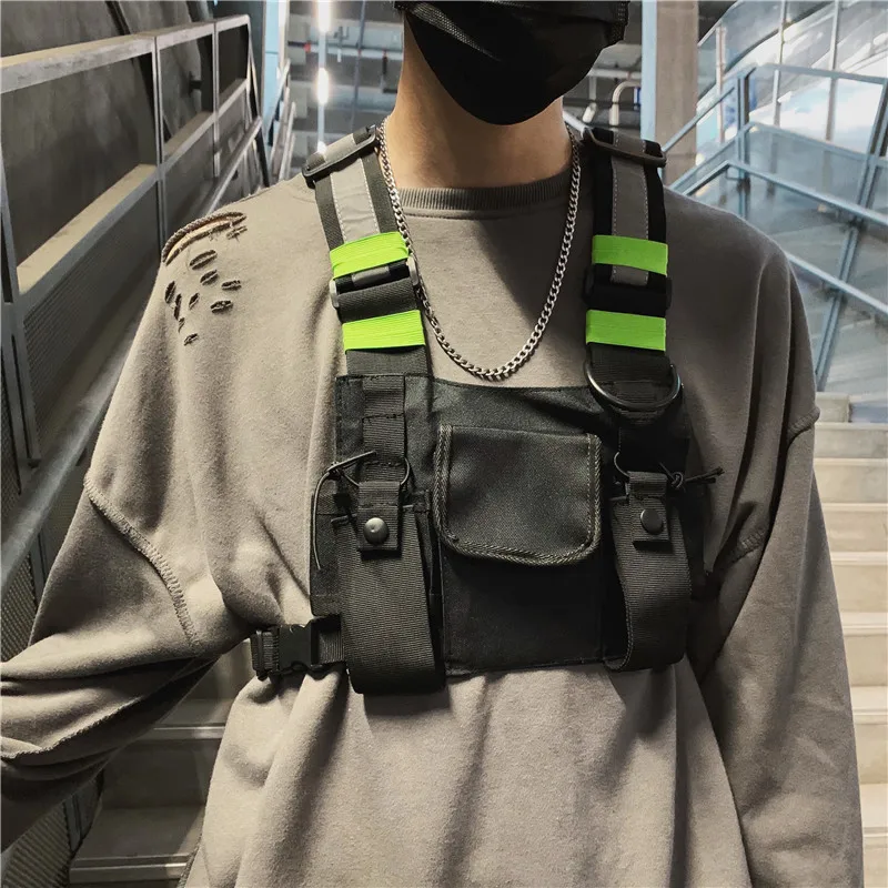 

Tactical Vest Nylon Military Vest Chest Rig Pack Pouch Holster Tactical Harness Adjustable Reflective Functional Chest Bag Men