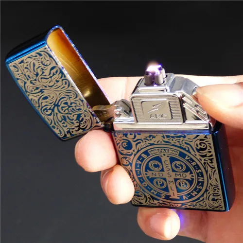 blue Электронная usb-зажигалка ветрозащитные, импульсные двойной электрической дуги Запальные средства гаджеты для мужчин Рождественский подарок USB - Цвет: blue