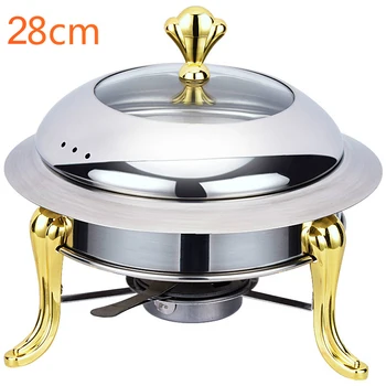 

stainless steel hotpot set mini hotpot pot holder tempered glass lid 30cm gold silver Chafing Dish Buffet pan Food Tray Warmer