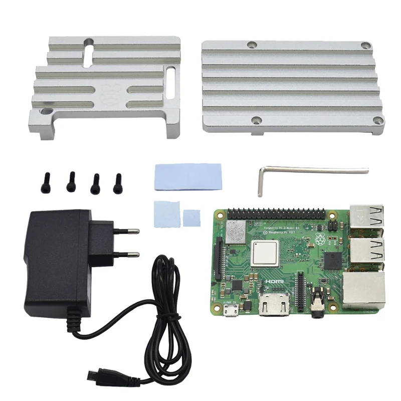 Raspberry Pi 3 Model B+(Plus)+ ЧПУ Алюминий чехол+ 5V 2.5A Мощность адаптер с поддержкой Wi-Fi и Bluetooth Декодер каналов кабельного телевидения