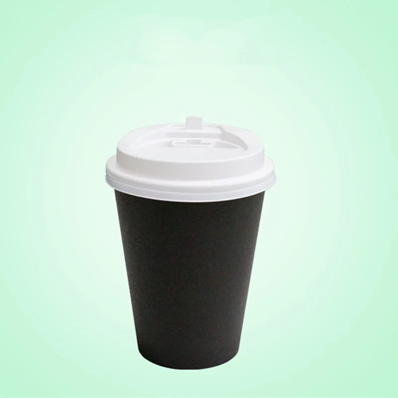 cup and lid 50 шт. Высокое качество черный/белый одноразовая кофейная чашка Толстая холодная горячий напиток соевый чай кофе на вынос упаковка чашка с крышкой - Цвет: cup and lid