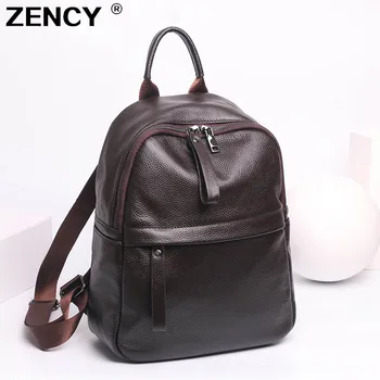 

ZENCY NEW Genuine Cow Leather Women's Backpacks Black Color Hardware First Layer Cow Leather Female School Backpack Cowhide Bags