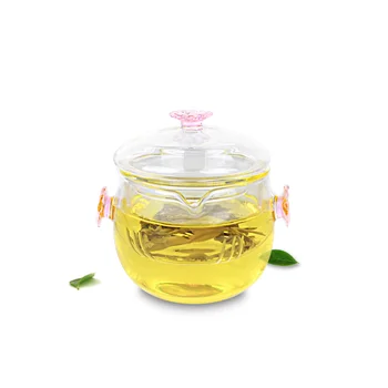 

1x 150ml Small Heat Resistant Glass Tea Pot Flower Double Ears with Infuser & Lid Clear Handmade Teapot
