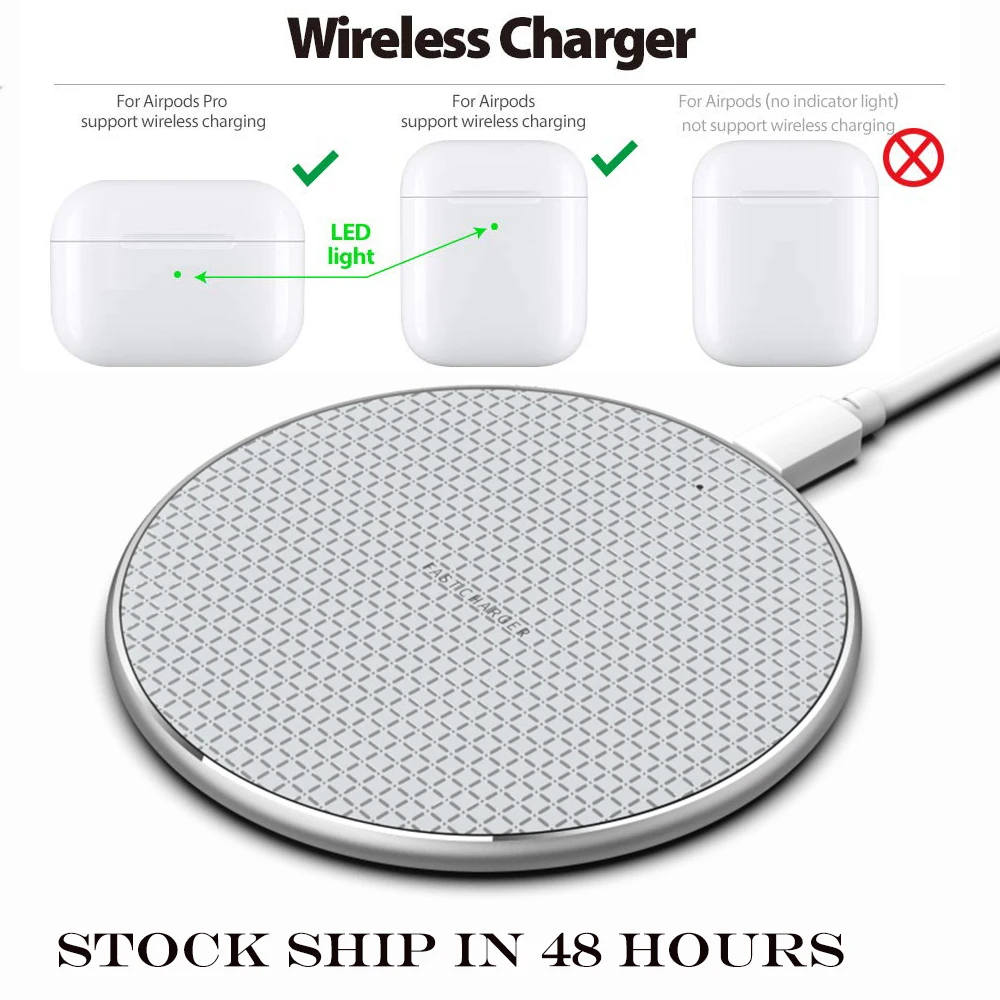 

Stock 10W qi Wireless Charger for Airpods 2 pro fast wirless Charging for iphone Samsung Xiaomi Huawei phone Qi charger wireless