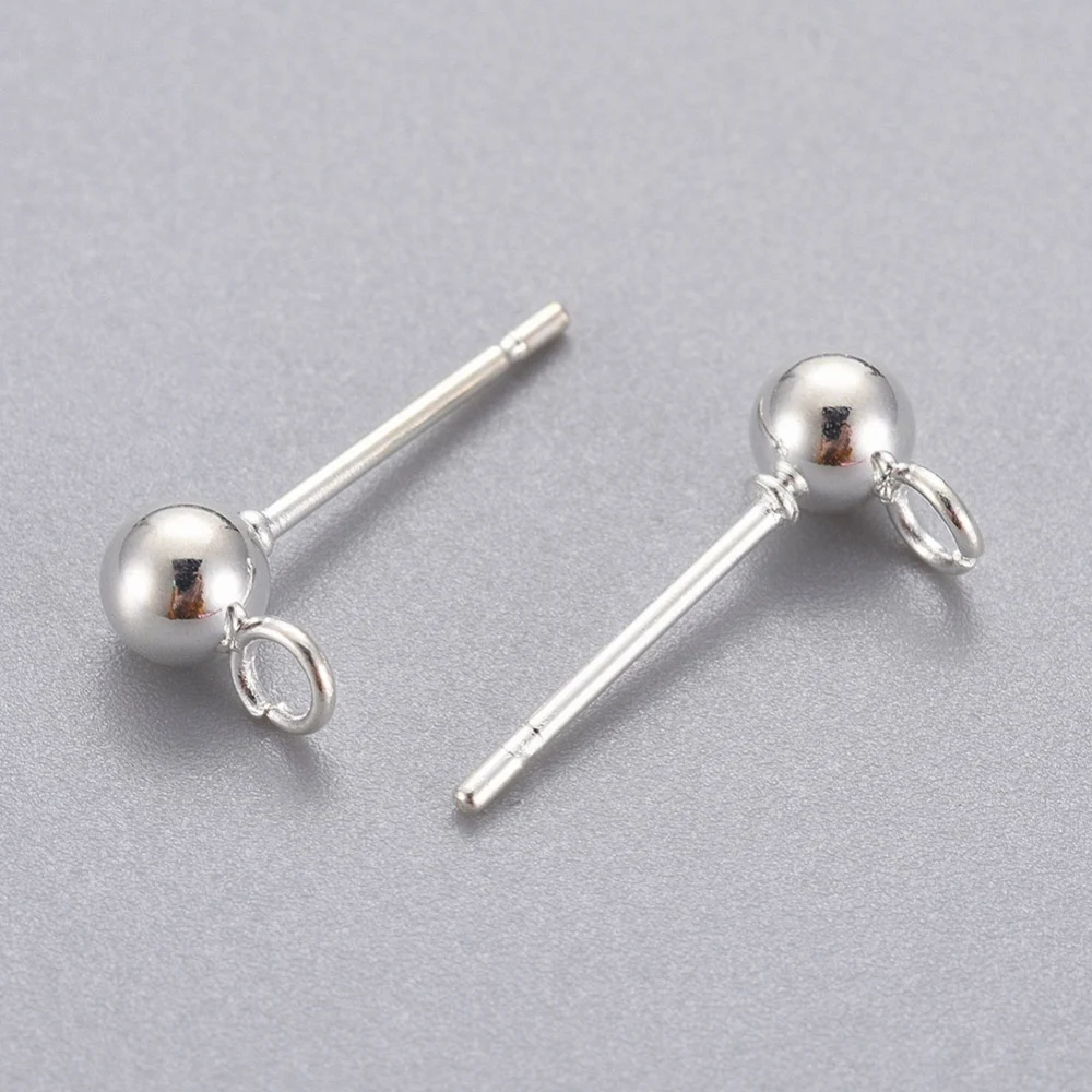 100pcs 304 Stainless Steel Stud Earring Findings Accessories for DIY Earring jewelry making with Round Loop 15x7x4mm,Hole: 2mm
