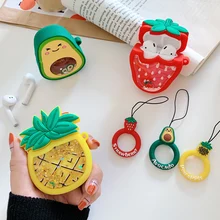 3D avocado Fruit tas Voor airpods I/II oortelefoon soft cover Leuke aardbei vloeibare bling case voor iphone draadloze oortelefoon + ring(China)