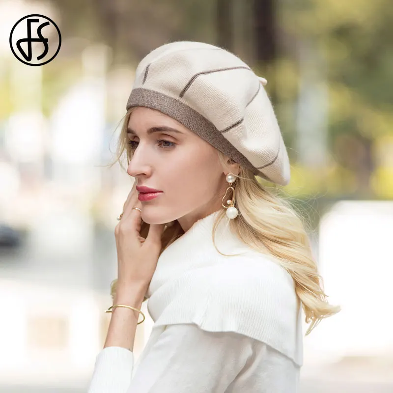 FS Women Rabbit Berets For Autumn Winter White French Artist Hat