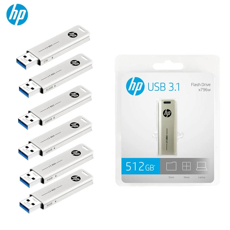 Hp флэш-накопитель usb X796W USB3.1 металлический матовый флеш-накопитель 32 Гб 64 Гб 128 ГБ 256 ГБ 512 ГБ флеш-карта памяти U диск для ПК