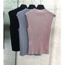 11,30 Модный женский без рукавов Вязанный жилет с o-образным вырезом однотонный Тонкий жилет топы