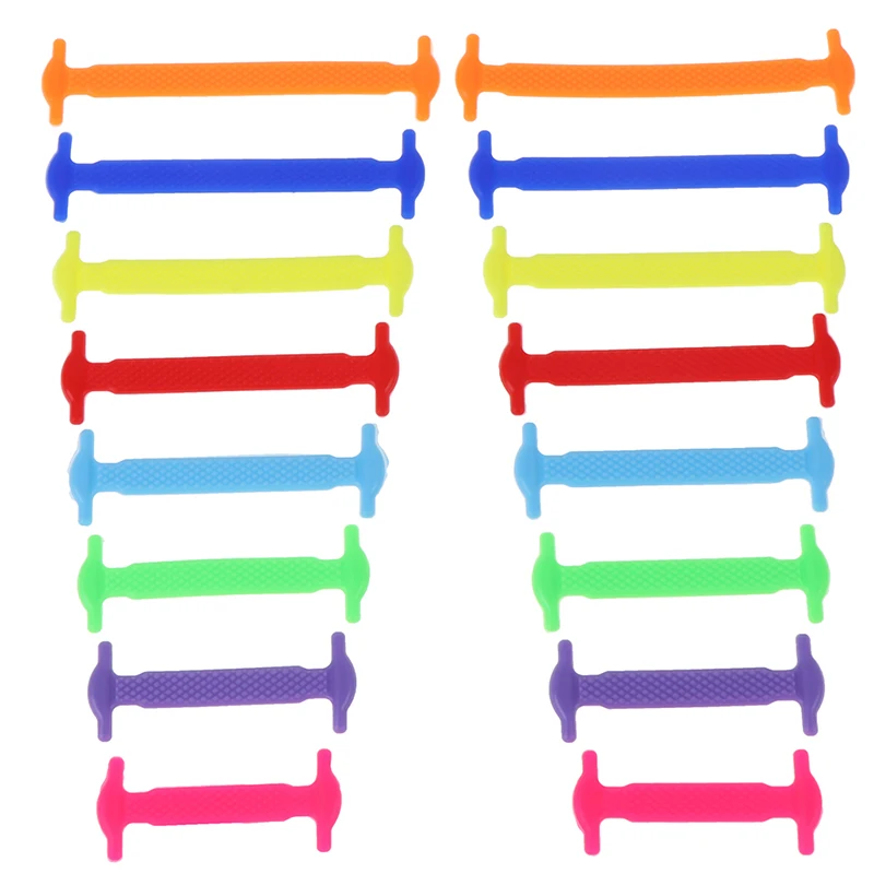 Шнурки для мужчин/женщин, шнурки, резиновые, 16 шт./лот, силиконовые шнурки, эластичные шнурки для обуви, специальные - Цвет: Colour