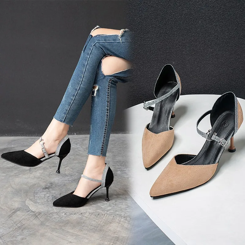 

Four Seasons Paragraph WOMEN'S Shoes Spring And Summer New Style High Heel Shoes Pointed-Toe Thin Heeled Low-Cut Hallow A- line
