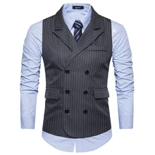 Стиль костюм жилет Ouma деловой мужской костюм жилет Модный повседневный полосатый двубортный Европейский