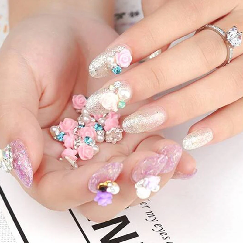 

10pcs/lot Nail Flowder-Design Jewelry Rhinestone Decoration 15-Style Flower Jewelry Crystals Pearl Nail Art Accessory 3D Jewelry
