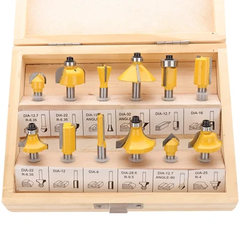 

12pcs 1/4" Professional Shank Tungsten Carbide Router Bit Set Wood Case Tool Kit Milling Cutter Router Bit Set With Wooden Box