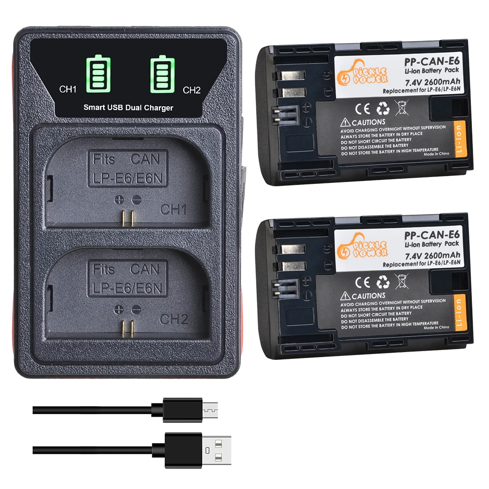 LP E6 LPE6 LPE6N батарея + светодиодный встроенный USB двойное зарядное устройство для Canon
