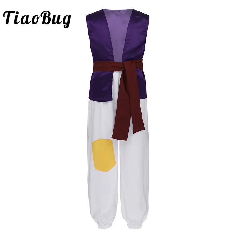 

TiaoBug Boys Arabian Prince Outfit Vest Tops with Pants Belt Set Toddlers Kids Birthday Theme Party Cosplay Halloween Costume