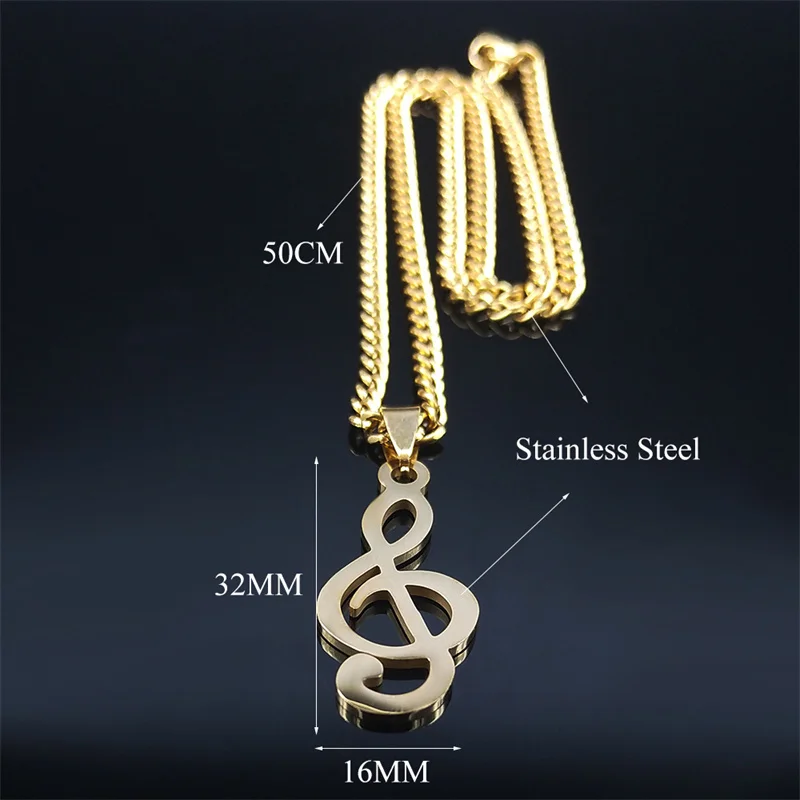 2024 Modische Edelstahl-Musiknoten-Halsketten-Anhänger für Männer/Frauen Kettenhalsketten Schmuck Collares Para Mujer N1143S06 – Detail 3