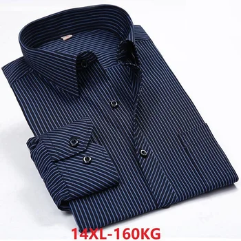 

autumn men large size shirts oversize striped long sleeve 8XL 9XL 10XL father casual shirt cotton blue blouse 130KG 140KG 150KG