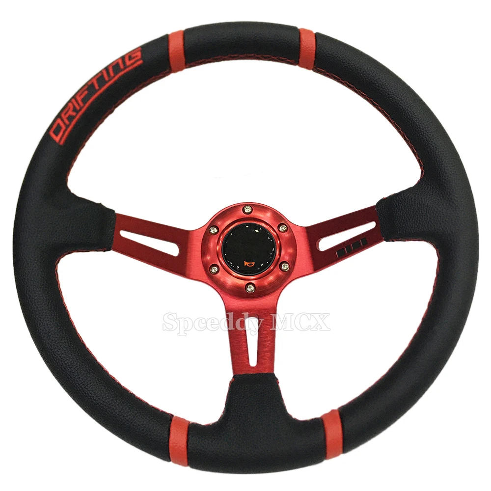 Spceddy MCX Universal 14 inch (350mm) 표류 레이싱 스티어링 휠 PVC 가죽 Sport 스티어링 휠 Red 스포크 Mo20S02191-25