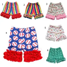 Бейсбольные шорты для девочек из молочного шелка с оборками и радужным арбузом; весенние цветные шорты