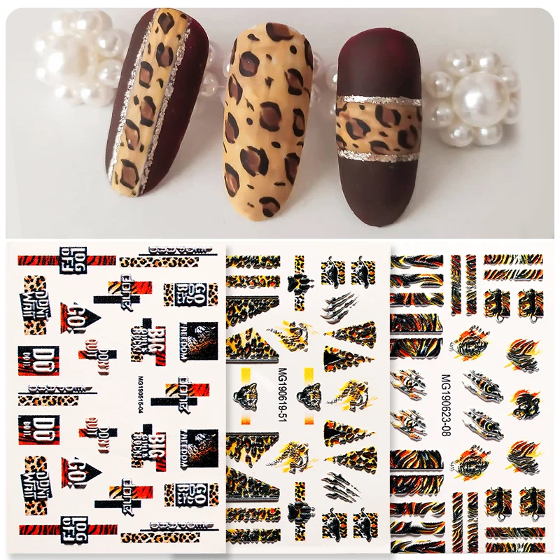 6D Nail Art Sticker Tiger Leopard Strip Flower Design Transfer Decals Nail Art Accessories DIY 3D Tips Papers Decoration|Stickers & Decals| - AliExpress