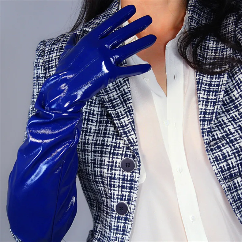 50 см лакированные кожаные перчатки большого размера с большим рукавом с буфами на рукавах из имитирующей кожи Яркие Золотые женские WPU59-50W