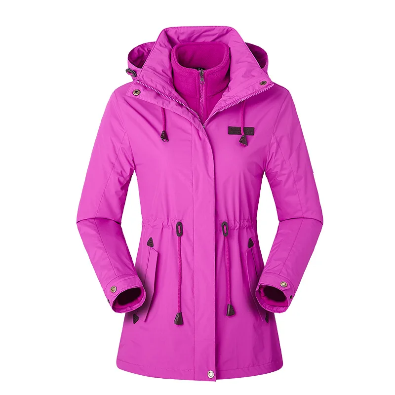 Однотонная зимняя куртка женская ветрозащитная бархатная походная одежда флисовая куртка съемная двухсекционная водонепроницаемая куртка - Цвет: Light purple
