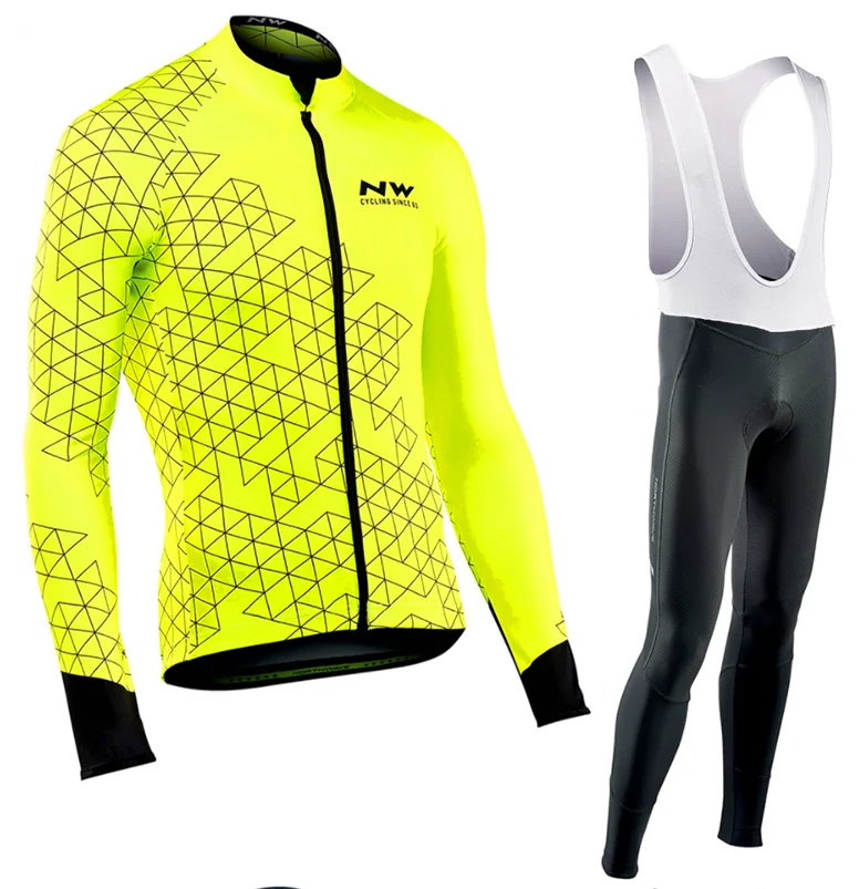 Длинный рукав комплект велосипедной одежды NW Pro team Jersey мужской костюм дышащий Открытый спортивный велосипед MTB Одежда затененный - Цвет: Long Cycling set