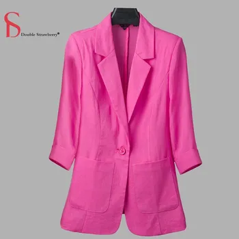 

Plus Size Silk Cotton Fashion Thin Blazer Autumn /Winter Women's Small Suit Slim Professional Suit Three-Quarter Sleeve Jacket