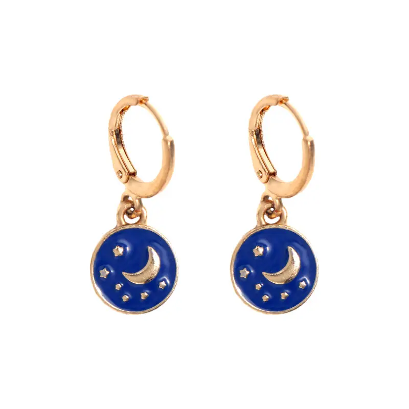 Flatfoosie Fashion New Tiny Eye Hoop Earrings For Women Girl Gold Cartilage Hoop Earrings Jewelry Star Moon Round Charm Earring