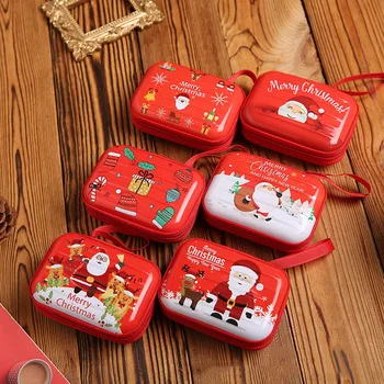 

NEW New Year Christmas Tinplate Coin Purse Mini Vintage Storage Tin Coin Bag Metal Jewelry Box Headphones Gift