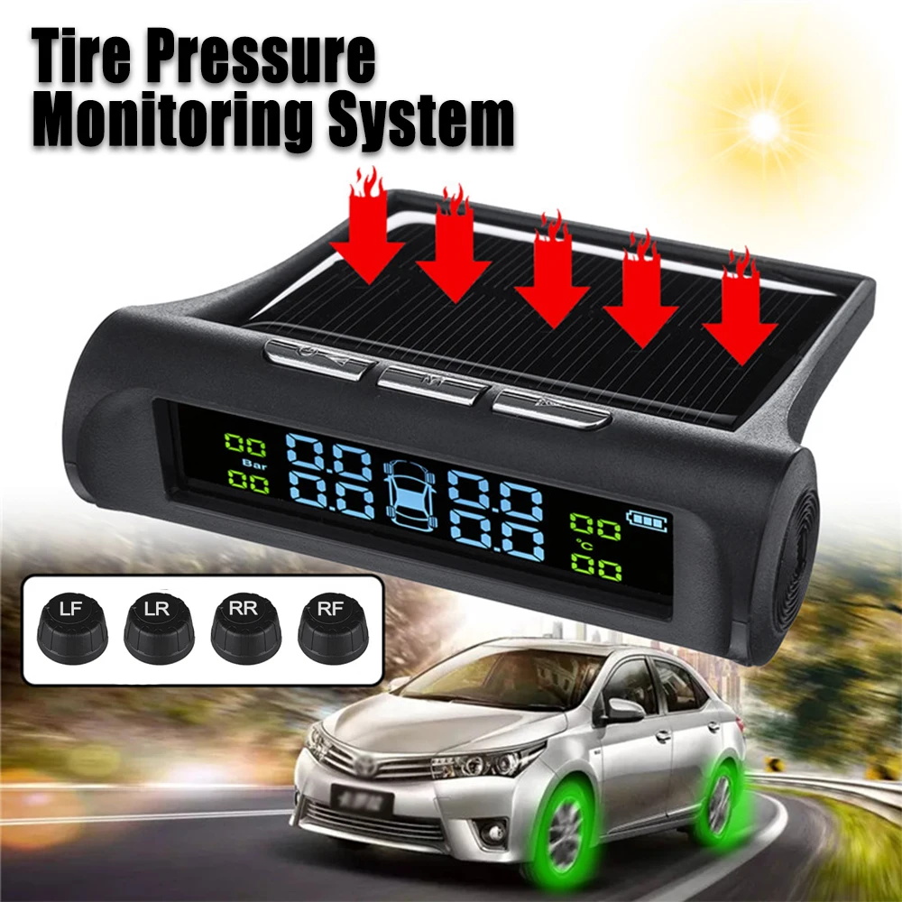 Podofo Smart Car TPMS Tyre Pressure Monitoring System Solar Power Digital LCD Display Auto Security Alarm Systems | Автомобили и