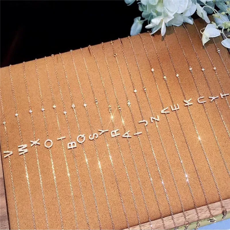 

UBESTNICE Solid 18K Yellow Gold AU750 Natural White Diamond English 26 Letters Chain Bracelets For Women Party Gift Fine Jewelry