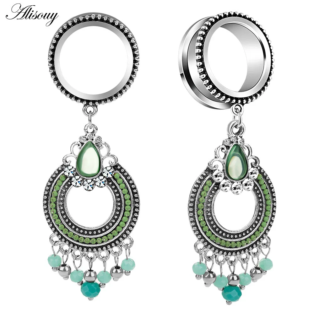 EM0875C Turquoise Alisouy 2 шт. ушные туннели и Плаги плоти 6-30 мм нержавеющая сталь, Висячие Серьги Туннели расширитель Набор ушко ювелирные изделия для пирсинга тела - Окраска металла: EM0875C Turquoise