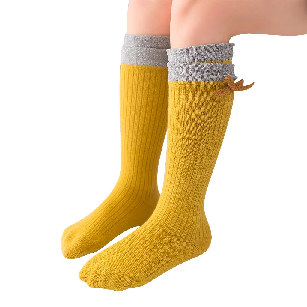 Детские Нескользящие Вязаные гольфы для маленьких девочек и мальчиков Гольфы весенне-осенне-зимние носки для новорожденных с героями мультфильмов - Цвет: Yellow