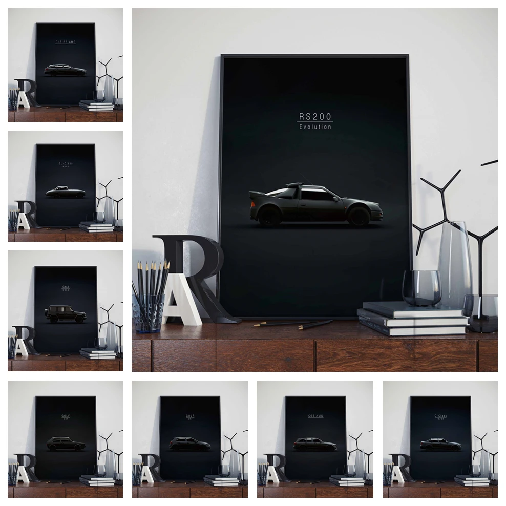 Modern Design Black Art Picture World Famous Car Series Quality Canvas Painting Poster Fan Room Living Sofa Wall Home Decor | Дом и сад